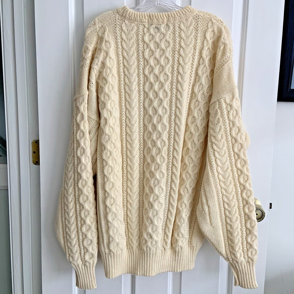 Blarney Woolen Mills Creme White Wool Cable Knit Chunky Sweater Men sz XXL EUC - Picture 5 of 8